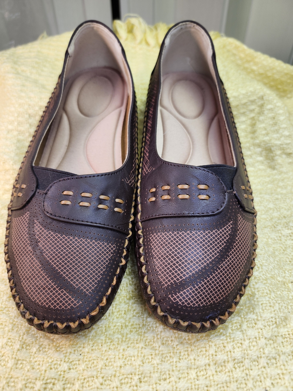 Alegria Brown & Tan Leather Slip-On Moccasin Flats